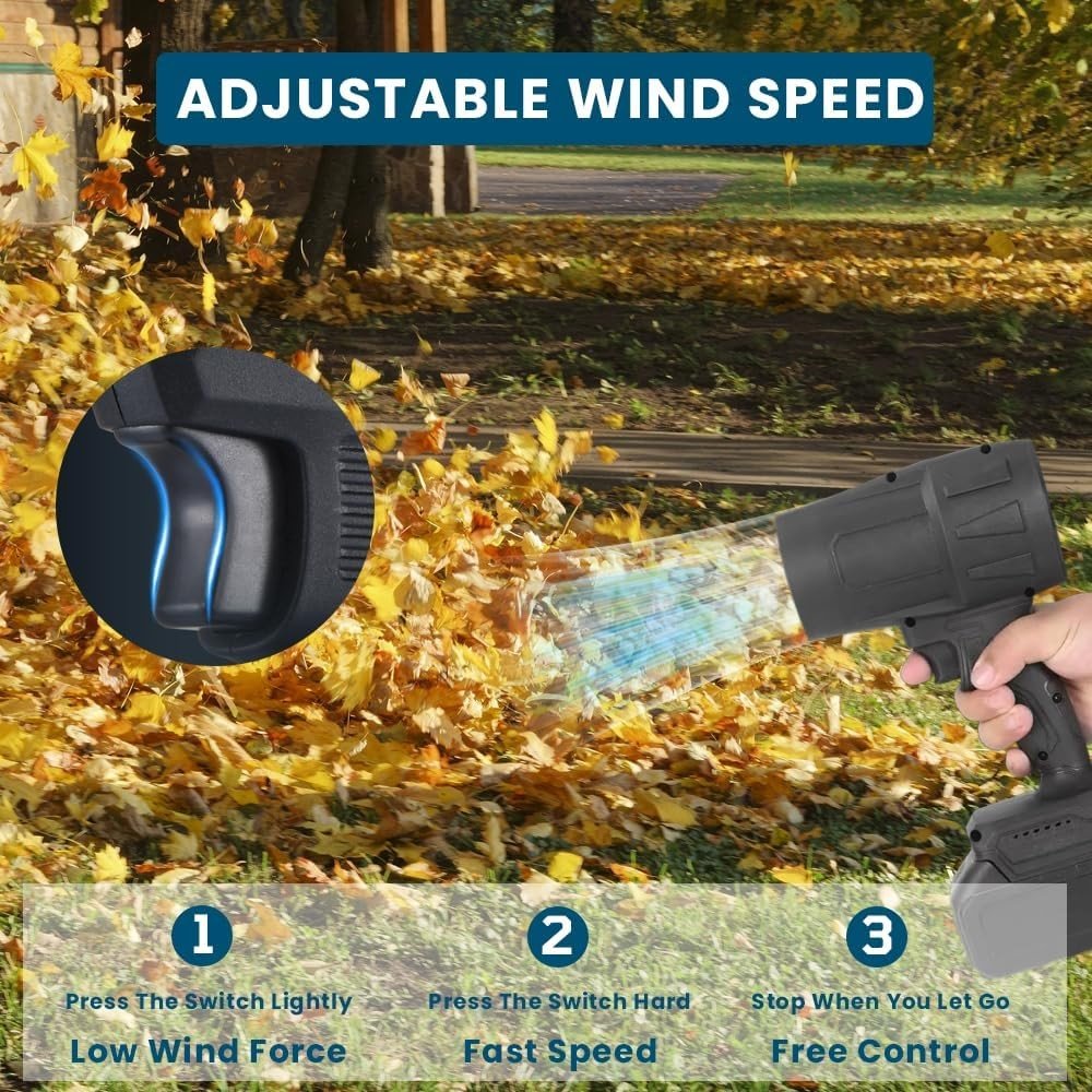 Cordless Leaf Blower 21V Dual Battery Handheld Turbo Jet 3 Speed Cleaner - Kwikley