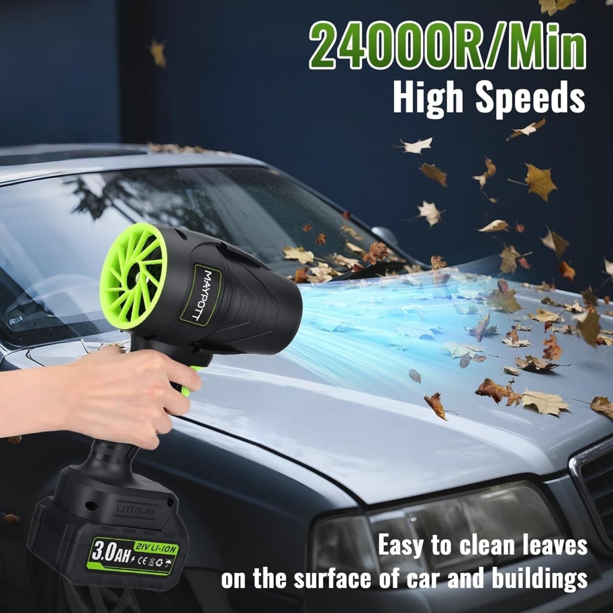 Cordless Leaf Blower 21V Handheld Garden Air Cleaner 2 Batteries - Kwikley
