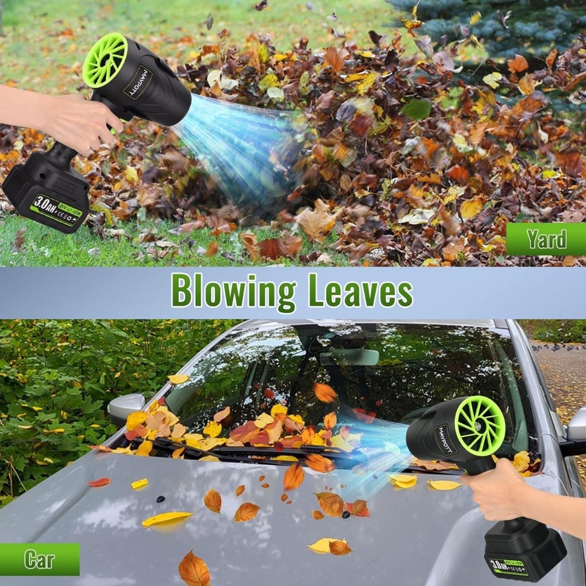 Cordless Leaf Blower 21V Handheld Garden Air Cleaner 2 Batteries - Kwikley