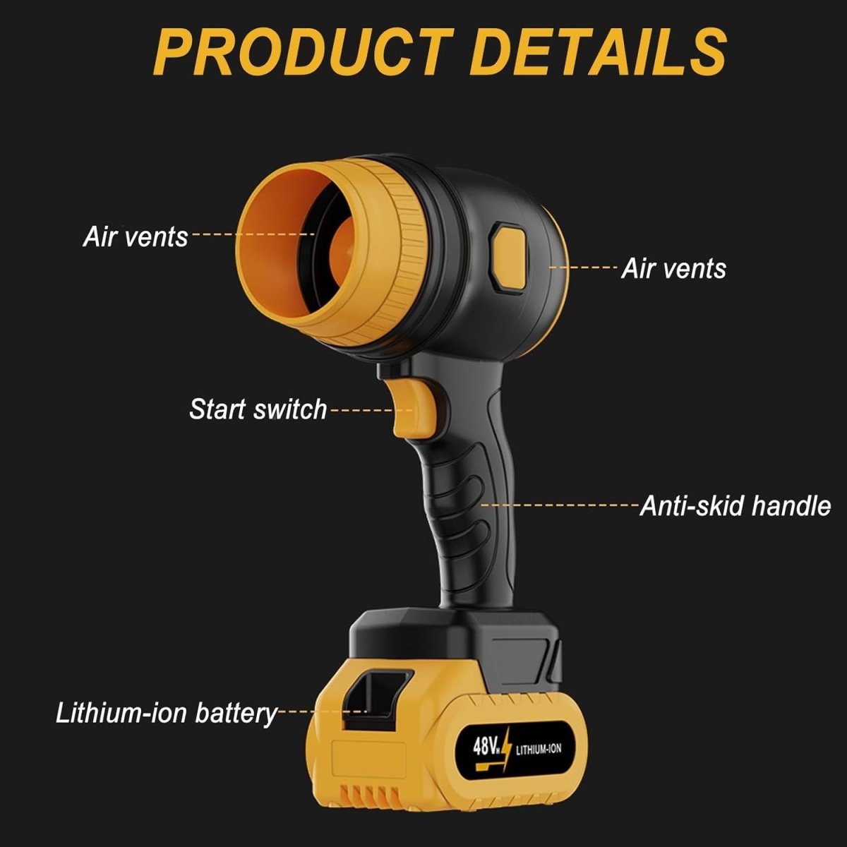 Cordless Leaf Blower 34000RPM Mini Handheld Turbo Jet with 2 Batteries - Kwikley
