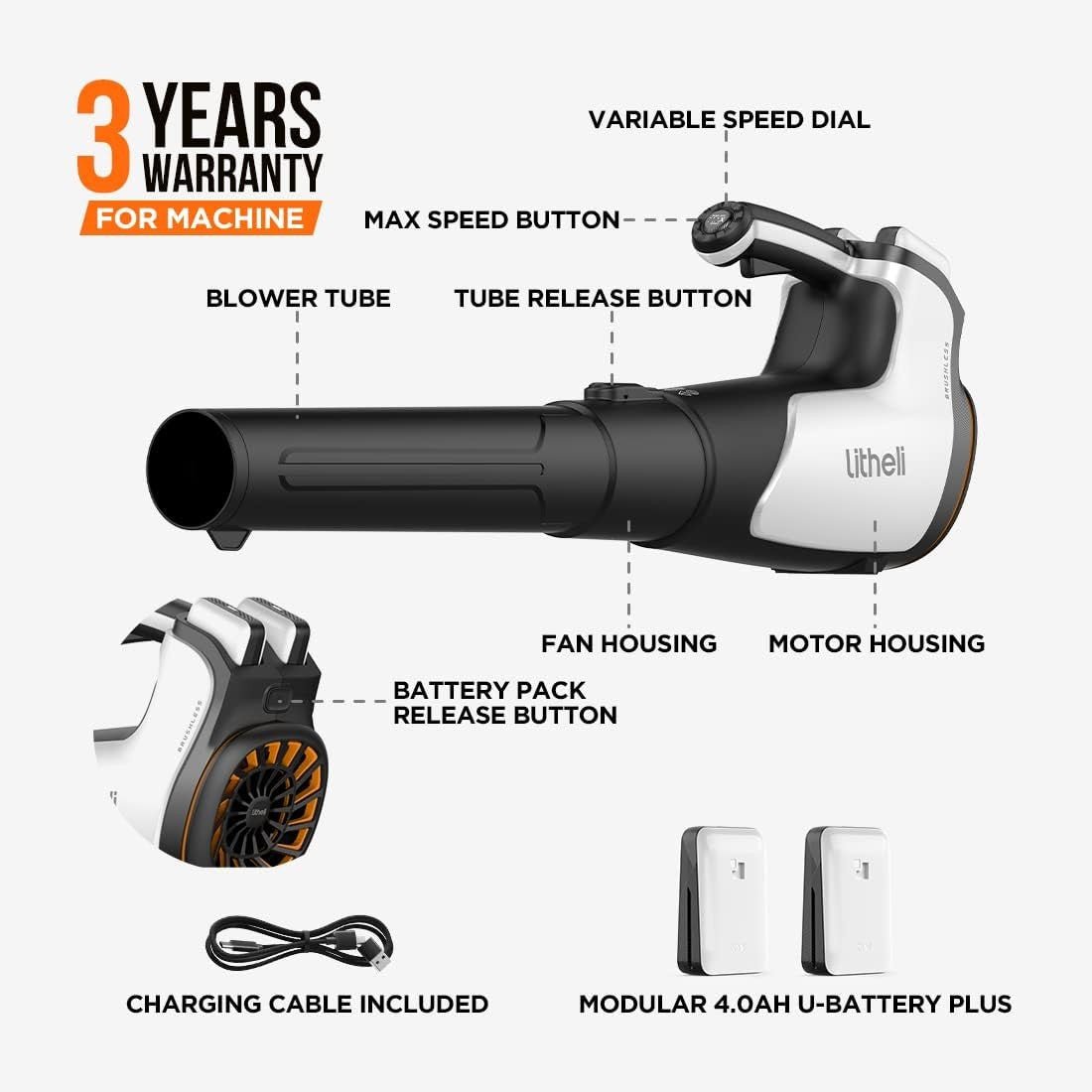 Cordless Leaf Blower 40V Brushless Turbo High Power Dual Battery Garden - Kwikley