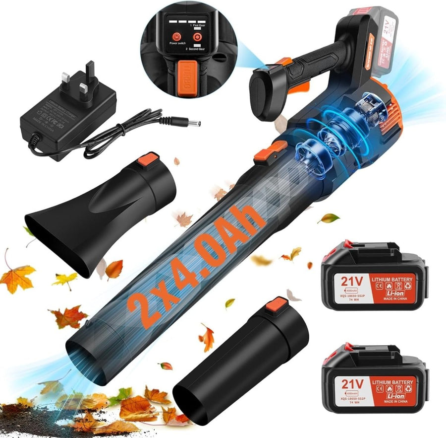 Cordless Leaf Blower 494CFM 21V Dual Battery Lightweight Garden Cleaner - Kwikley