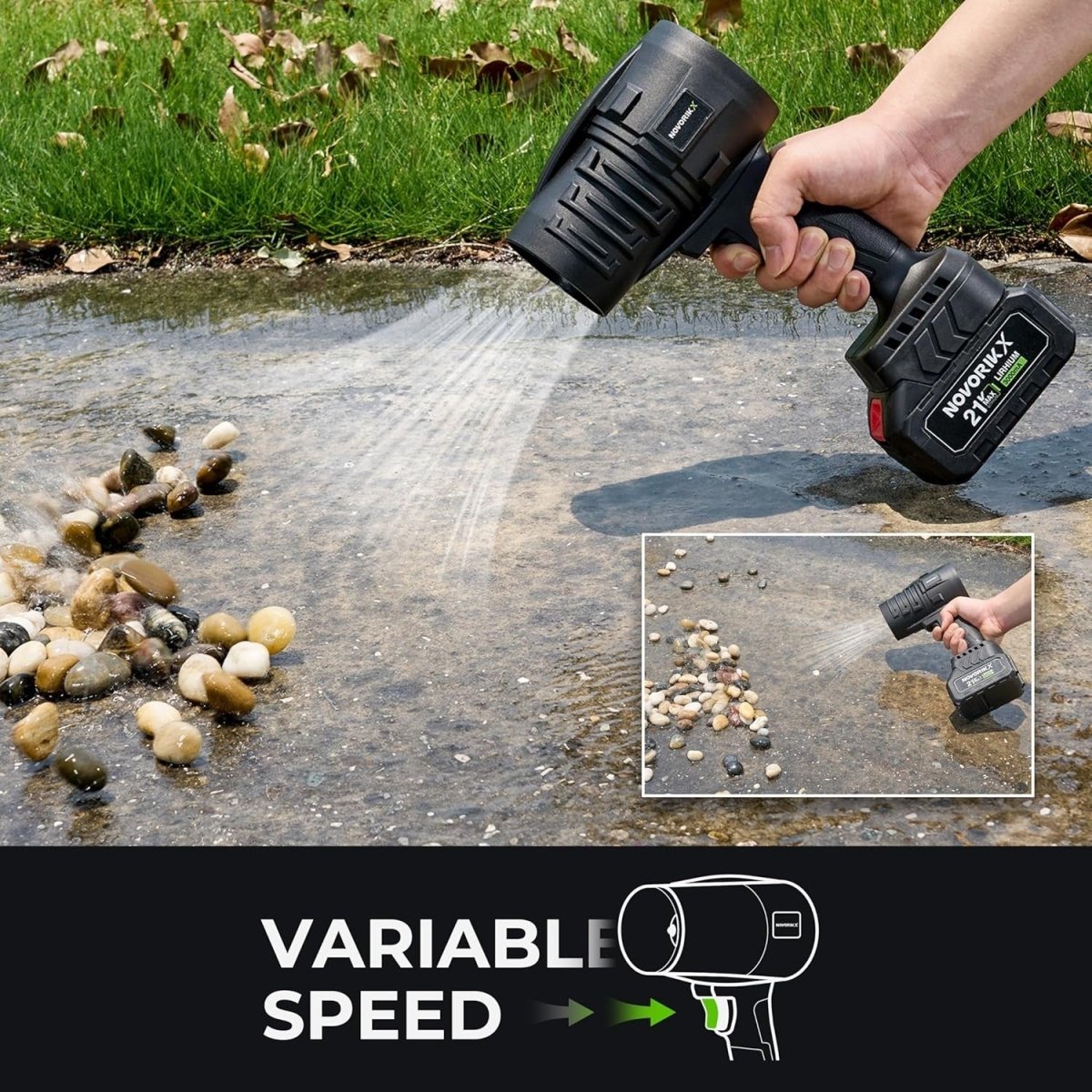 Cordless Leaf Blower 800W 20V High Speed Handheld Garden Patio Cleaner - Kwikley