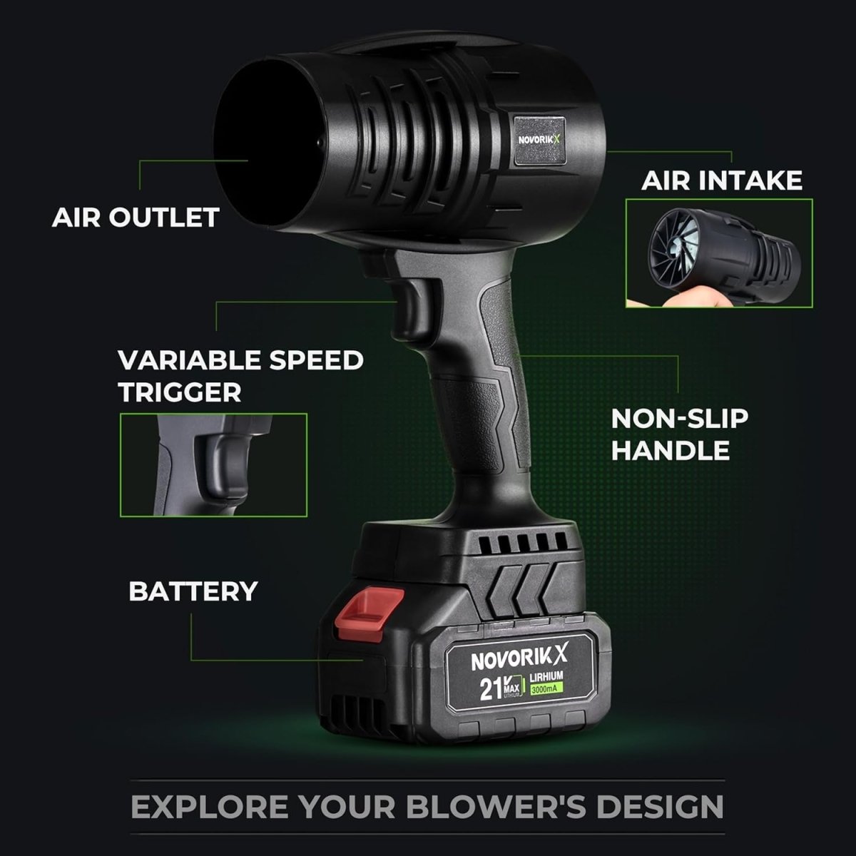 Cordless Leaf Blower 800W 20V High Speed Handheld Garden Patio Cleaner - Kwikley