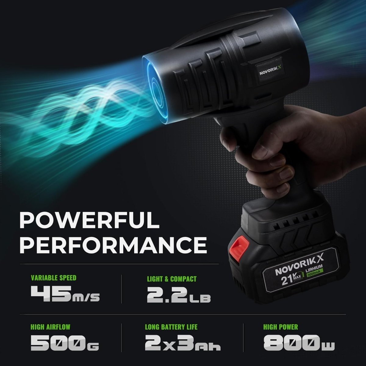 Cordless Leaf Blower 800W 20V High Speed Handheld Garden Patio Cleaner - Kwikley