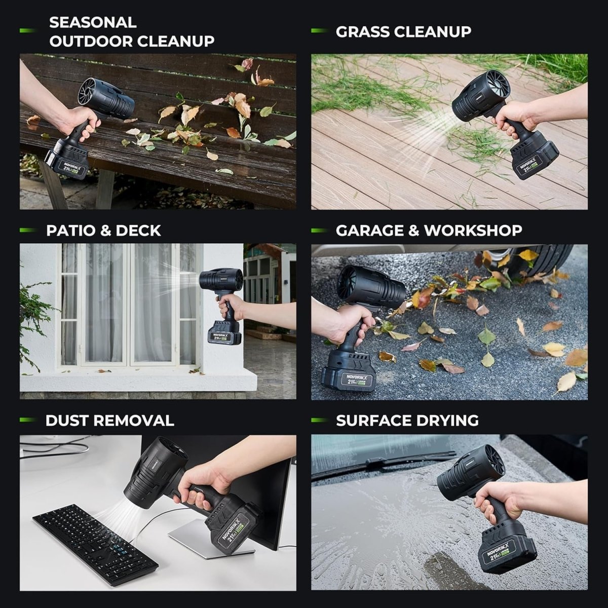 Cordless Leaf Blower 800W 20V High Speed Handheld Garden Patio Cleaner - Kwikley