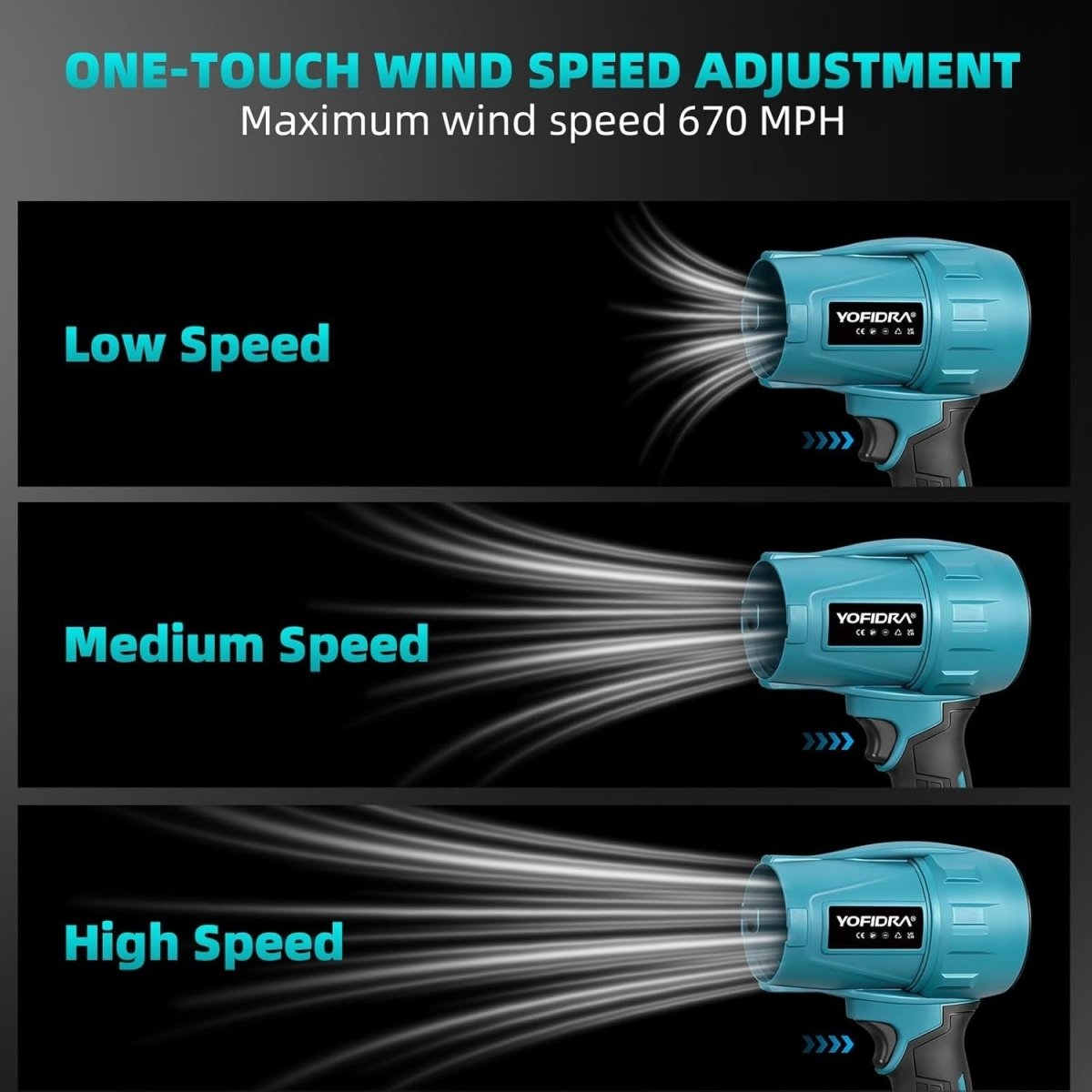 Cordless Leaf Blower Brushless 33000RPM 3 Speed 2 Batteries - Kwikley