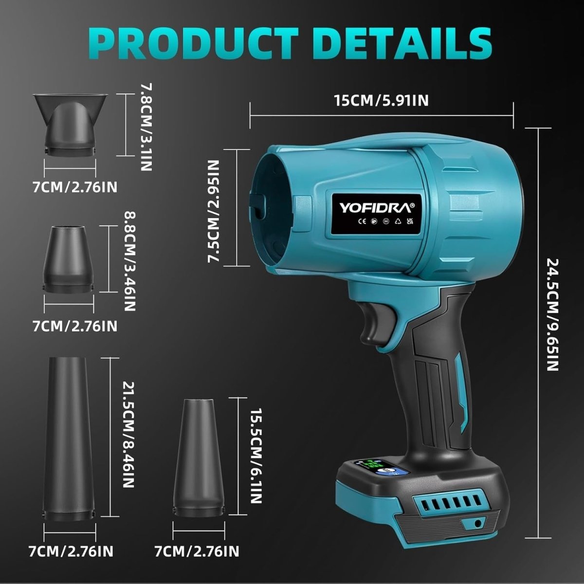 Cordless Leaf Blower Brushless 33000RPM 3 Speed 2 Batteries - Kwikley