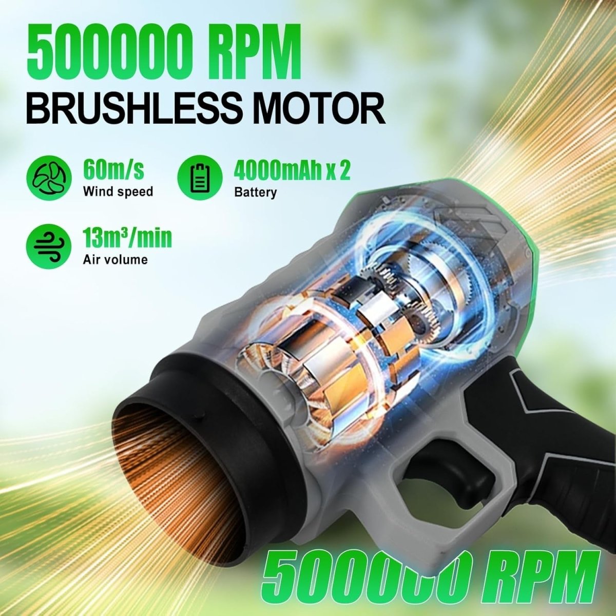 Cordless Leaf Blower Turbine Air 500000RPM Dual Battery Variable Speed - Kwikley