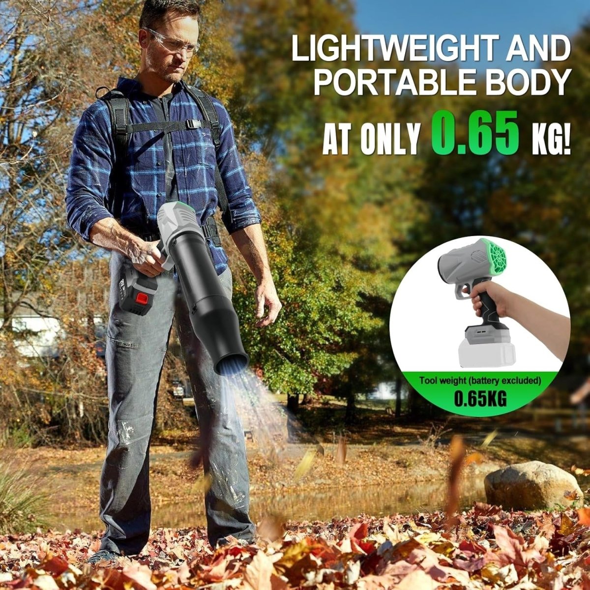 Cordless Leaf Blower Turbine Air 500000RPM Dual Battery Variable Speed - Kwikley