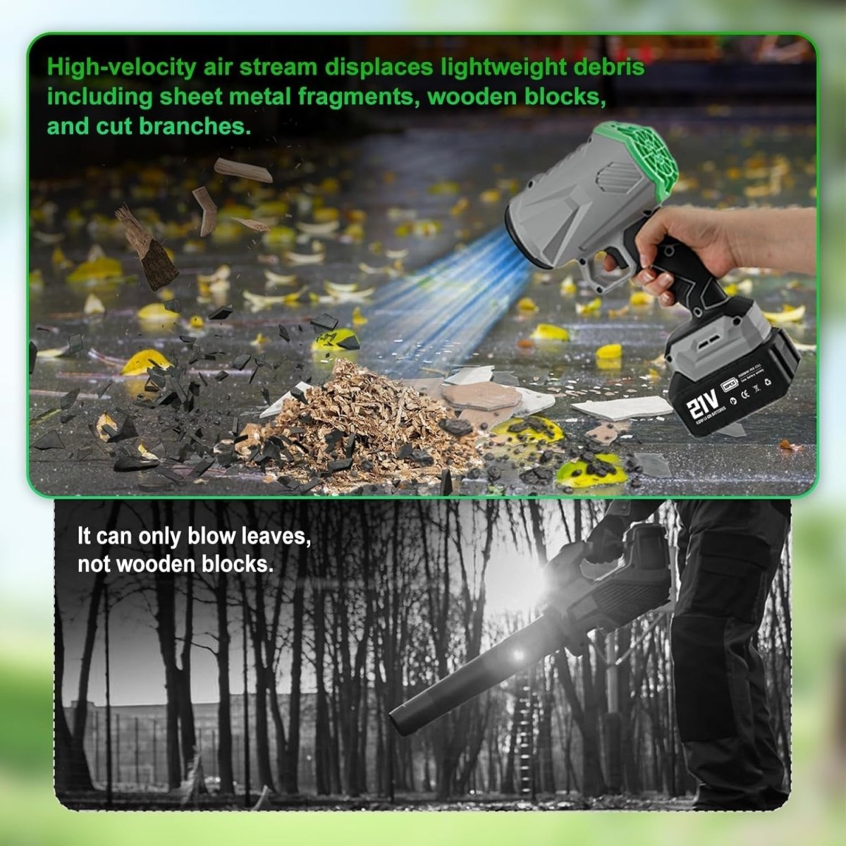 Cordless Leaf Blower Turbine Air 500000RPM Dual Battery Variable Speed - Kwikley