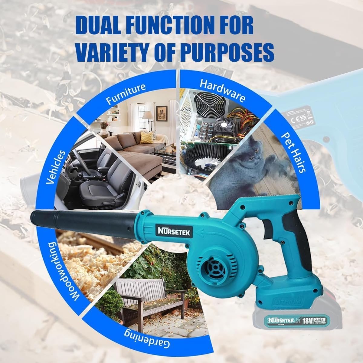 Cordless Leaf Blower Vacuum 2 - in - 1 with 2 Batteries Lightweight Garden Cleaner - Kwikley