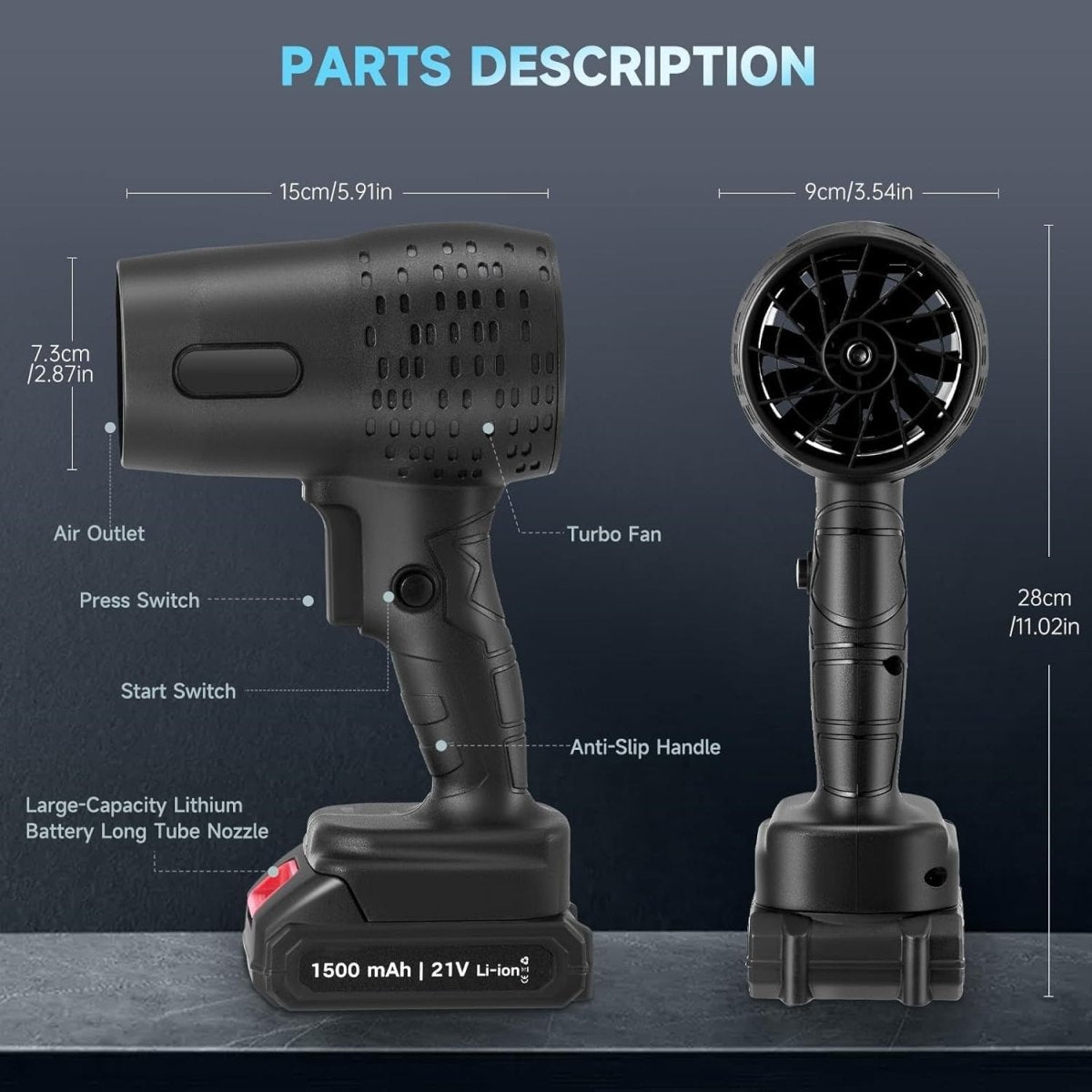Cordless Mini Leaf Blower 21V Brushless Handheld Dust Cleaner Portable - Kwikley