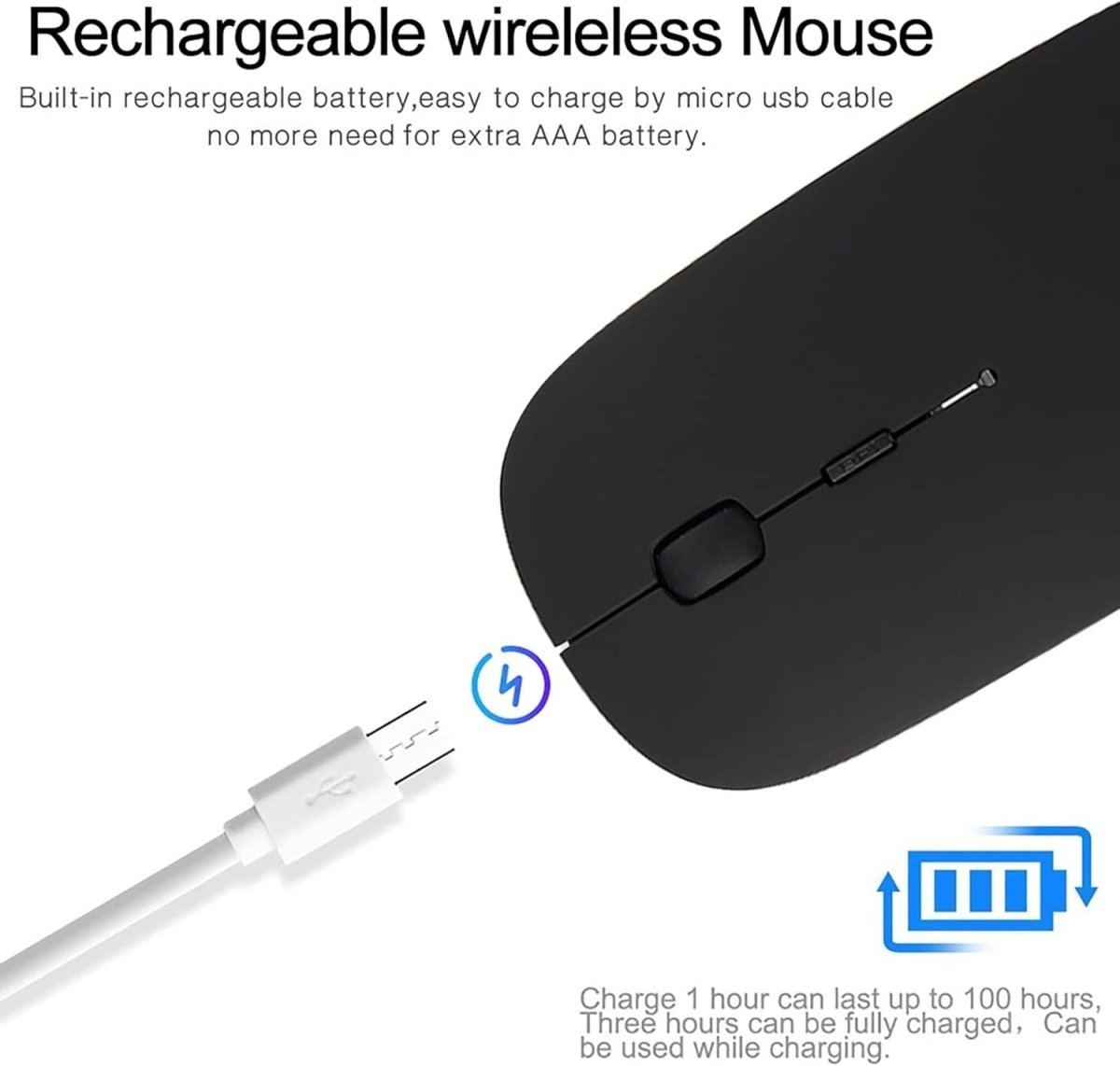 Cordless Rechargeable Mouse Bluetooth 1600 DPI Silent USB - Kwikley