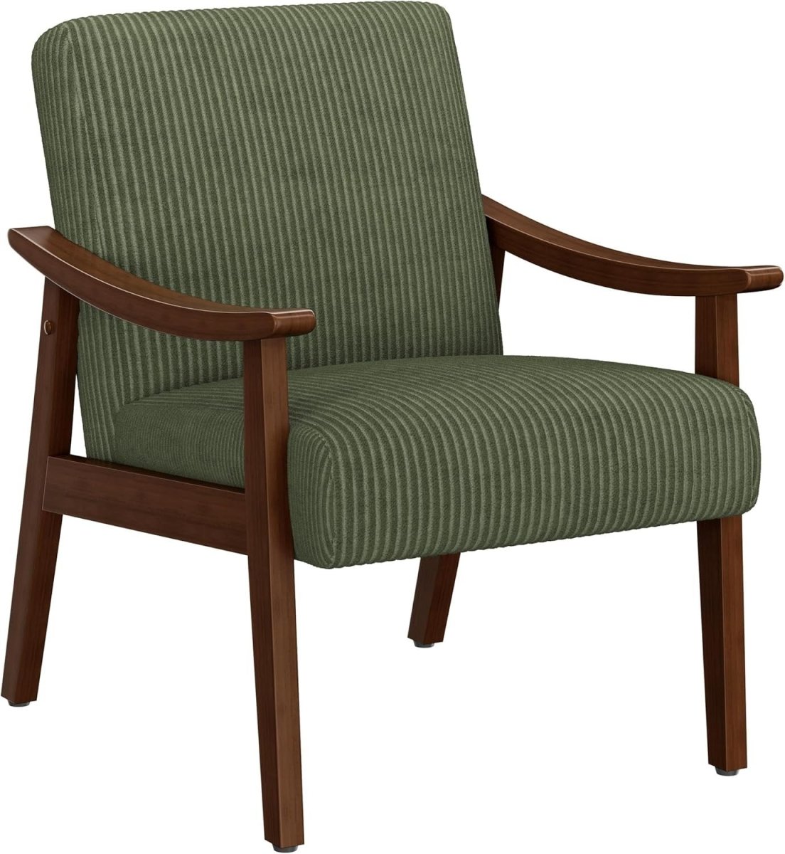Corduroy Accent Armchair Lounge Chair Wooden Legs Dark Green - Kwikley
