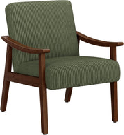 Corduroy Accent Armchair Lounge Chair Wooden Legs Dark Green - Kwikley