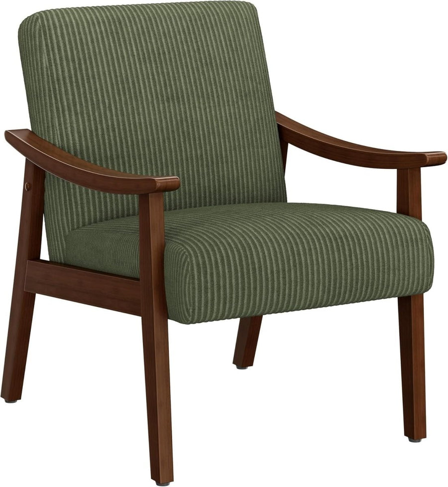Corduroy Accent Armchair Lounge Chair Wooden Legs Dark Green - Kwikley