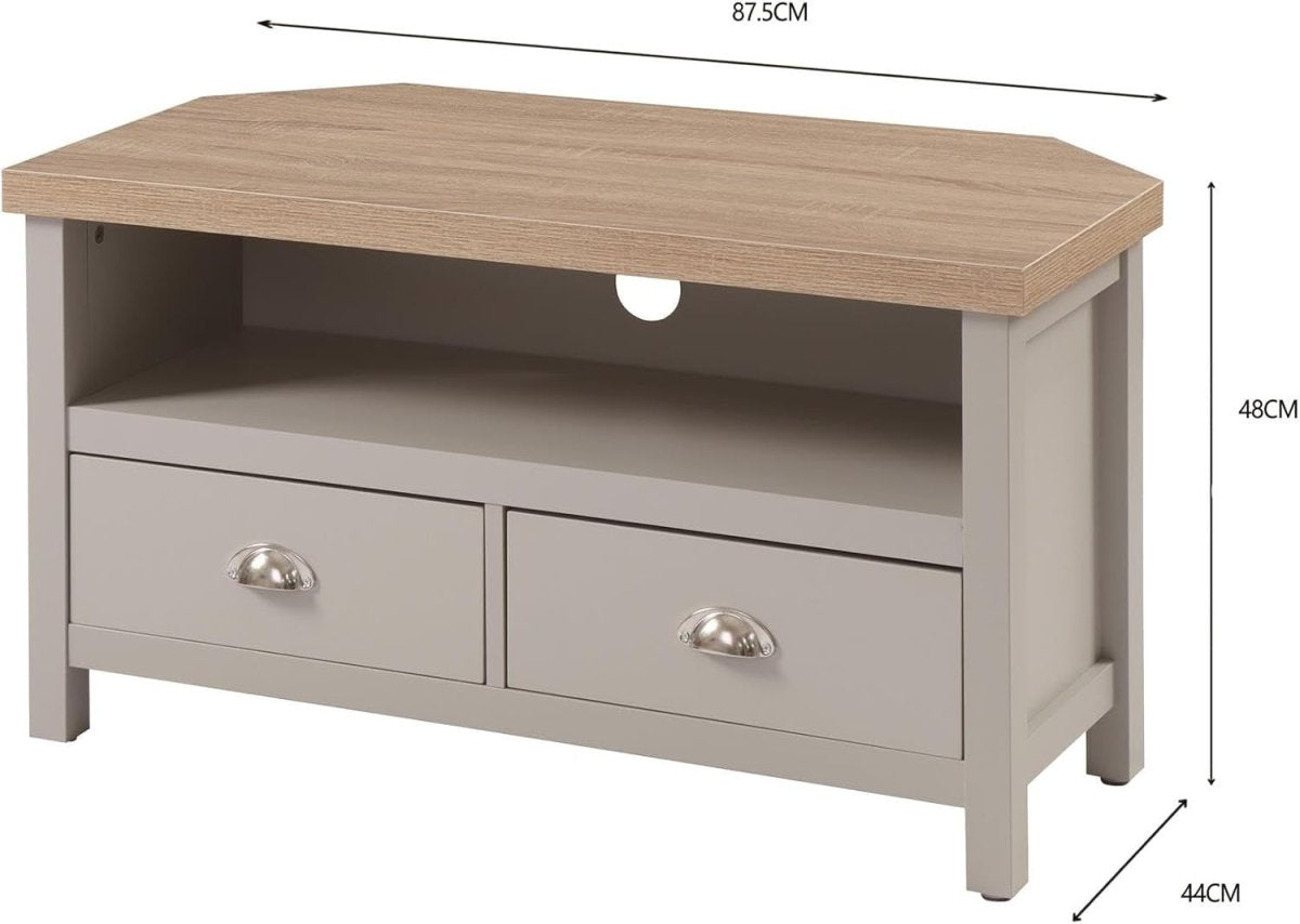 Corner TV Stand with Storage Drawers & Shelves – Compact, Durable, Grey - Kwikley