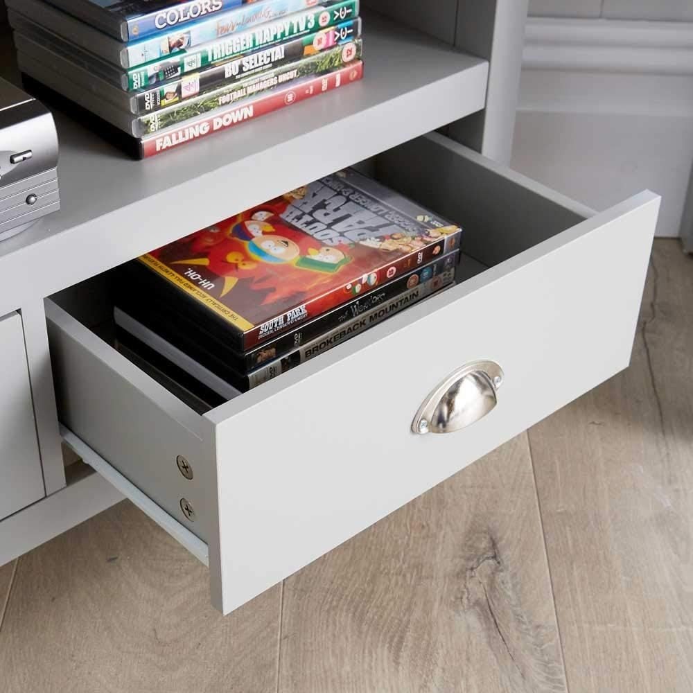 Corner TV Stand with Storage Drawers & Shelves – Compact, Durable, Grey - Kwikley