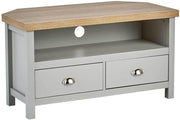 Corner TV Stand with Storage Drawers & Shelves – Compact, Durable, Grey - Kwikley