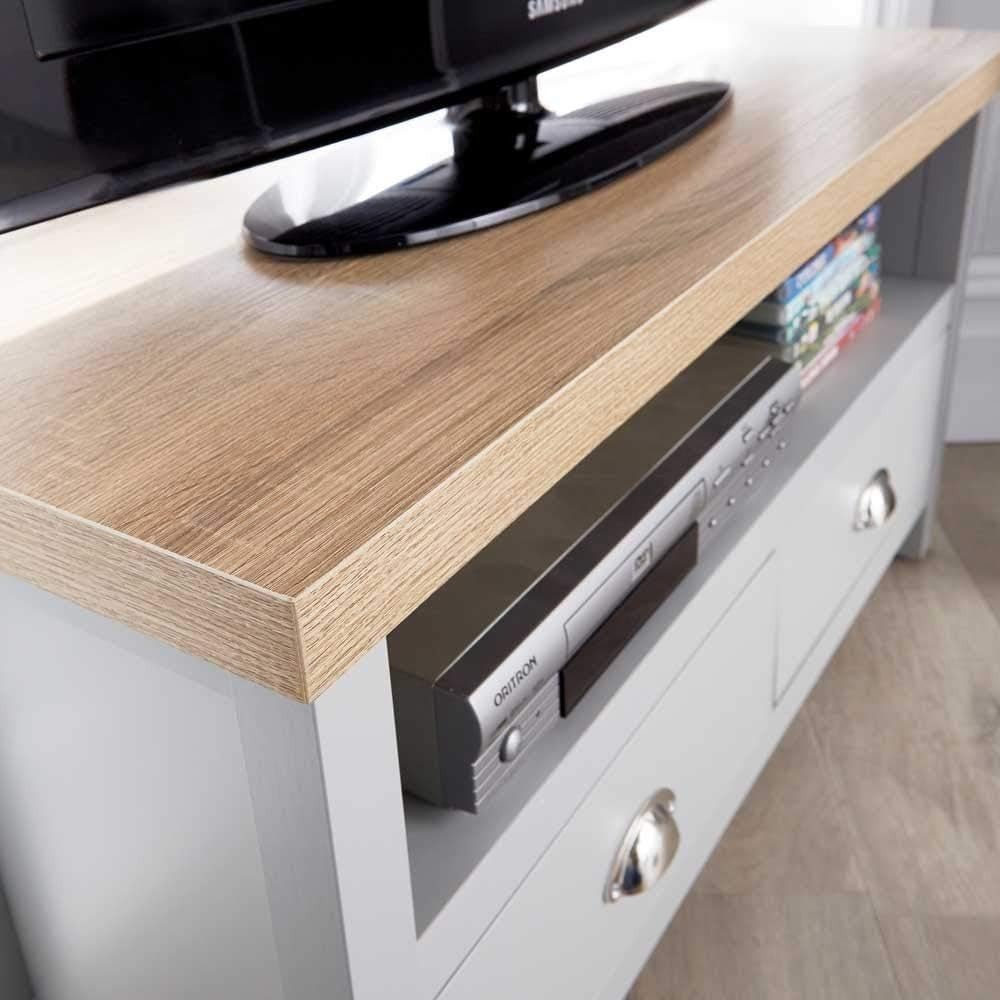 Corner TV Stand with Storage Drawers & Shelves – Compact, Durable, Grey - Kwikley