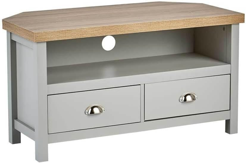 Corner TV Stand with Storage Drawers & Shelves – Compact, Durable, Grey - Kwikley