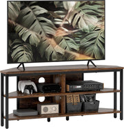 Corner TV Stand with Storage Shelves, Cable Management, Rustic Brown Unit - Kwikley