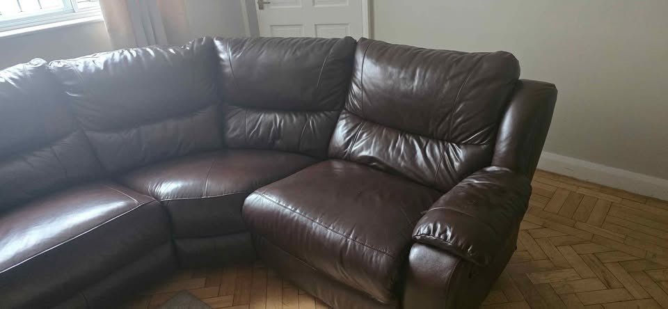 Cosy Deep Relax Brown Leather Corner Sofa Recliner (PTP) - Kwikley