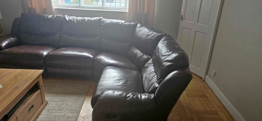 Cosy Deep Relax Brown Leather Corner Sofa Recliner (PTP) - Kwikley