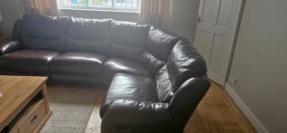 Cosy Deep Relax Brown Leather Corner Sofa Recliner (PTP) - Kwikley