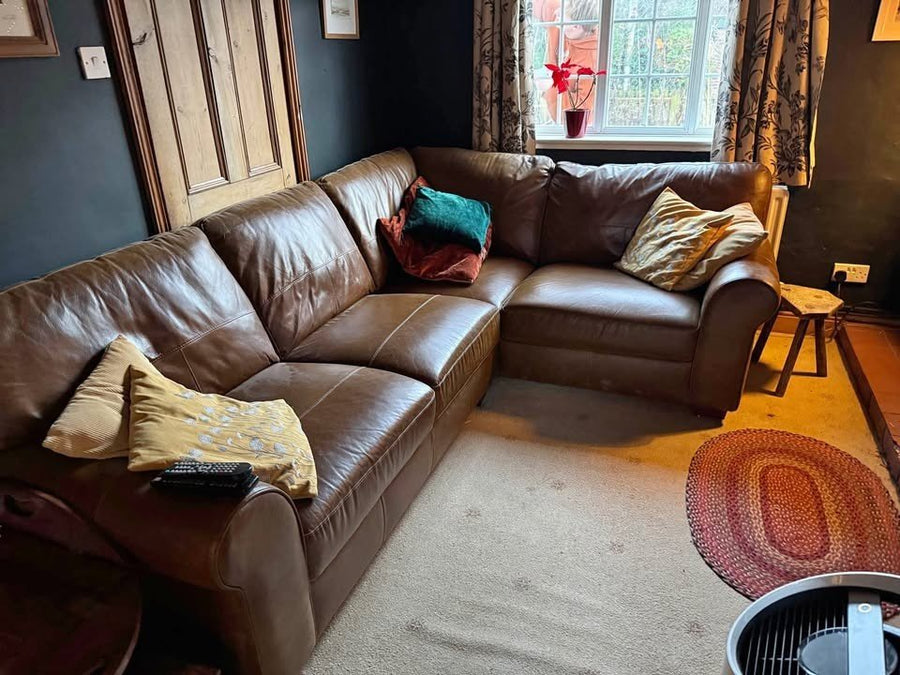 Country Brown Leather Corner Sofa L - Shape Sofa (PTP) - Kwikley