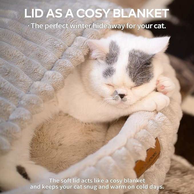 Cozy Cat Cave Bed 50cm Washable Covered Pet Nest Warm Indoor Hideaway - Kwikley
