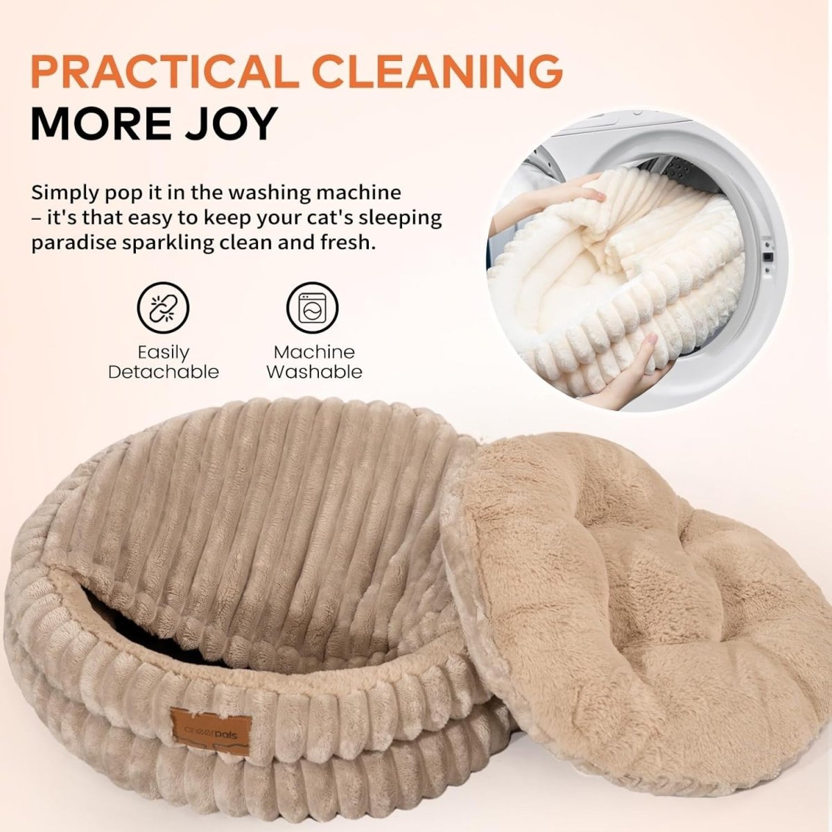 Cozy Cat Cave Bed 50cm Washable Covered Pet Nest Warm Indoor Hideaway - Kwikley