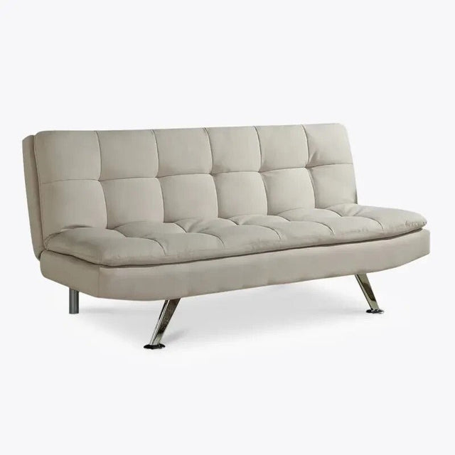 Cream 3 Seater Fabric Sofa Bed Recliner Click Clack Modern Chrome Legs