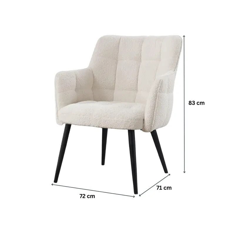 Cream Boucle Teddy Armchair Accent Chair w/ Black Legs Bedroom Lounge - Kwikley
