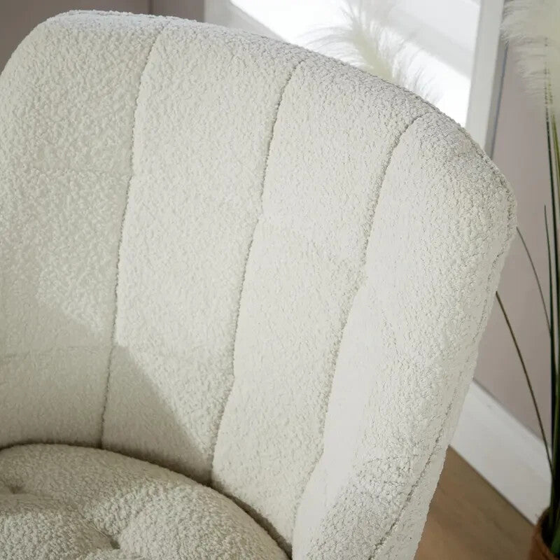 Cream Boucle Teddy Armchair Accent Chair w/ Black Legs Bedroom Lounge - Kwikley