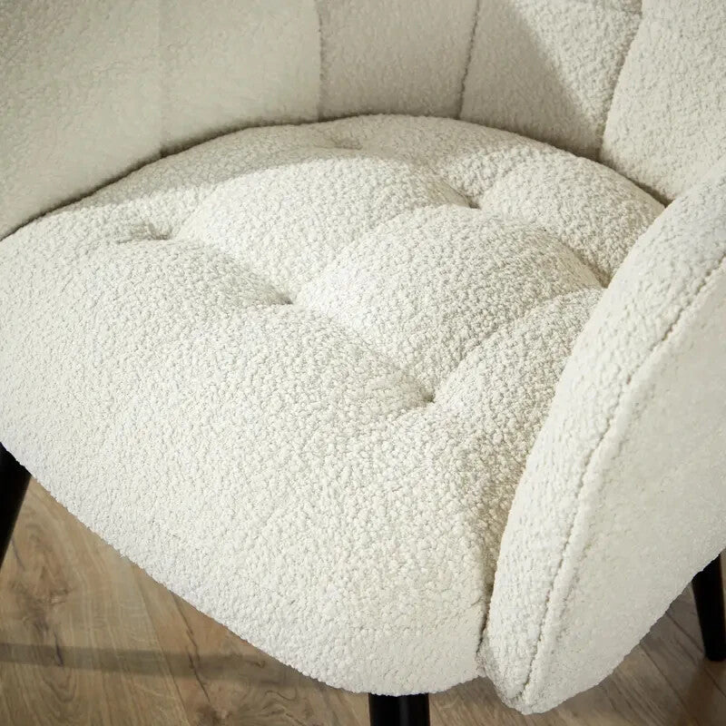 Cream Boucle Teddy Armchair Accent Chair w/ Black Legs Bedroom Lounge - Kwikley