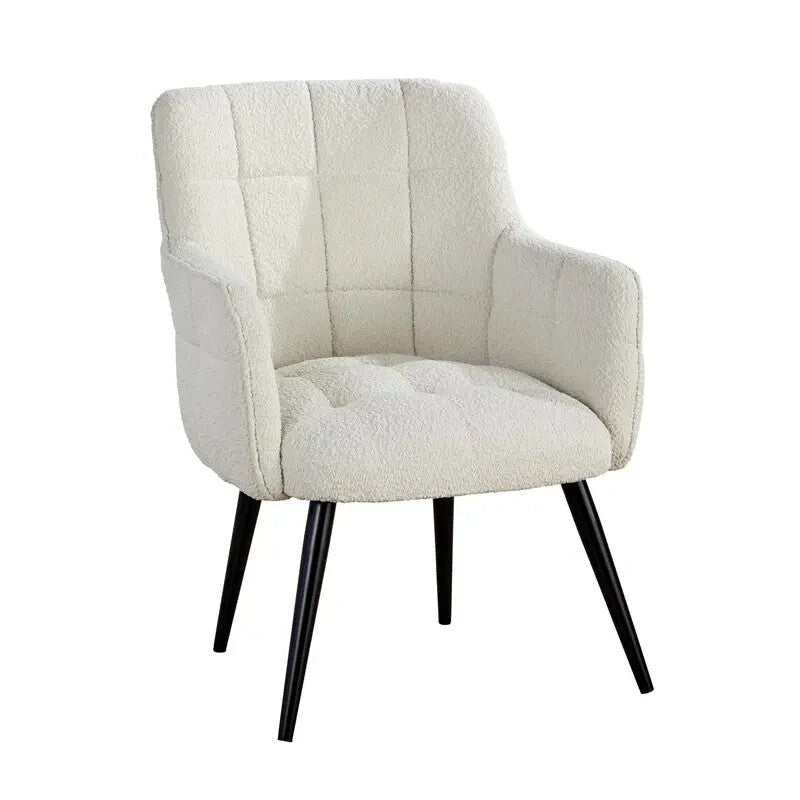Cream Boucle Teddy Armchair Accent Chair w/ Black Legs Bedroom Lounge - Kwikley