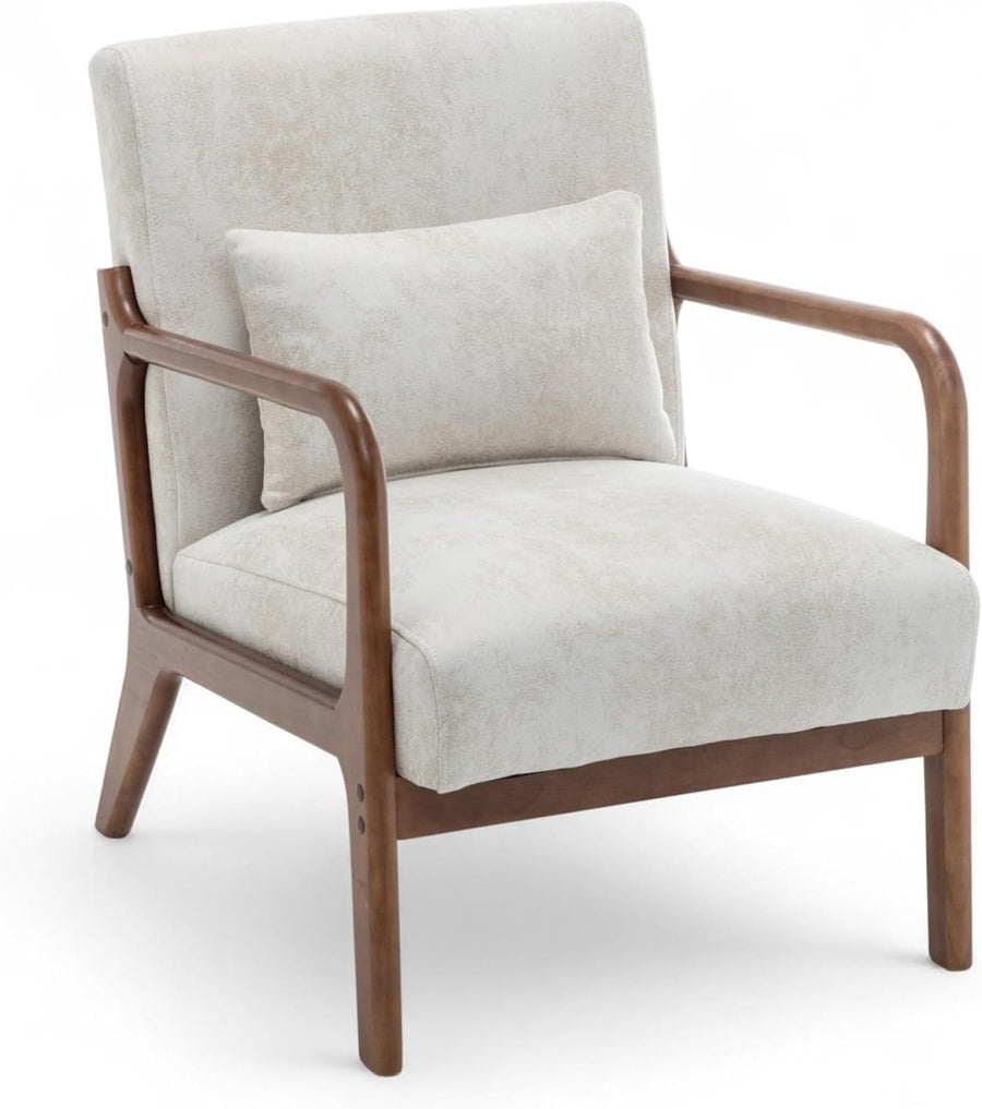 Cream Faux Leather Accent Chair w/ Lumbar Cushion – Small Armchair - Kwikley