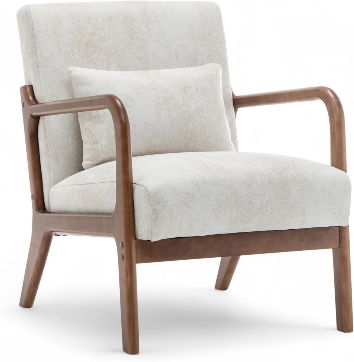 Cream Faux Leather Accent Chair w/ Lumbar Cushion – Small Armchair - Kwikley