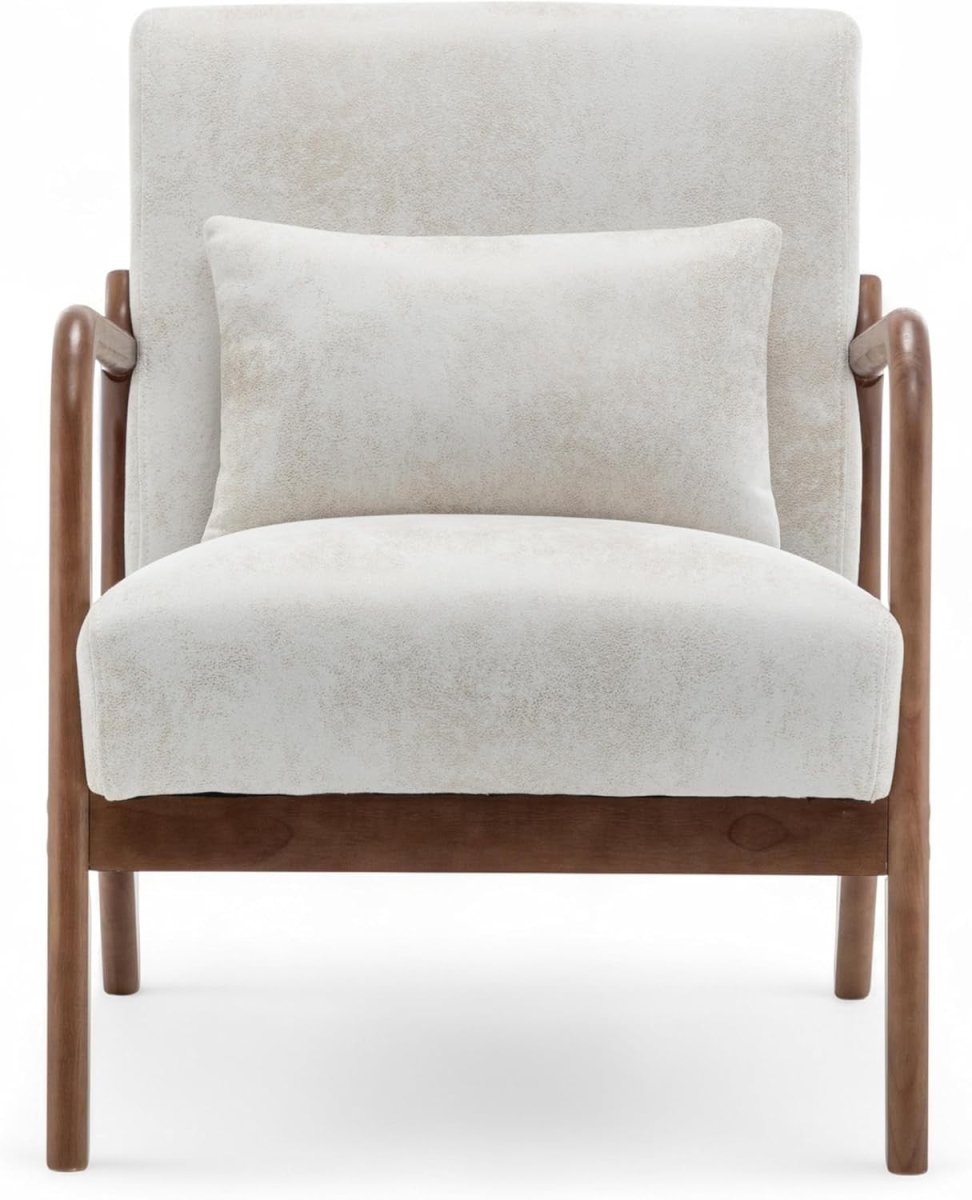 Cream Faux Leather Accent Chair w/ Lumbar Cushion – Small Armchair - Kwikley