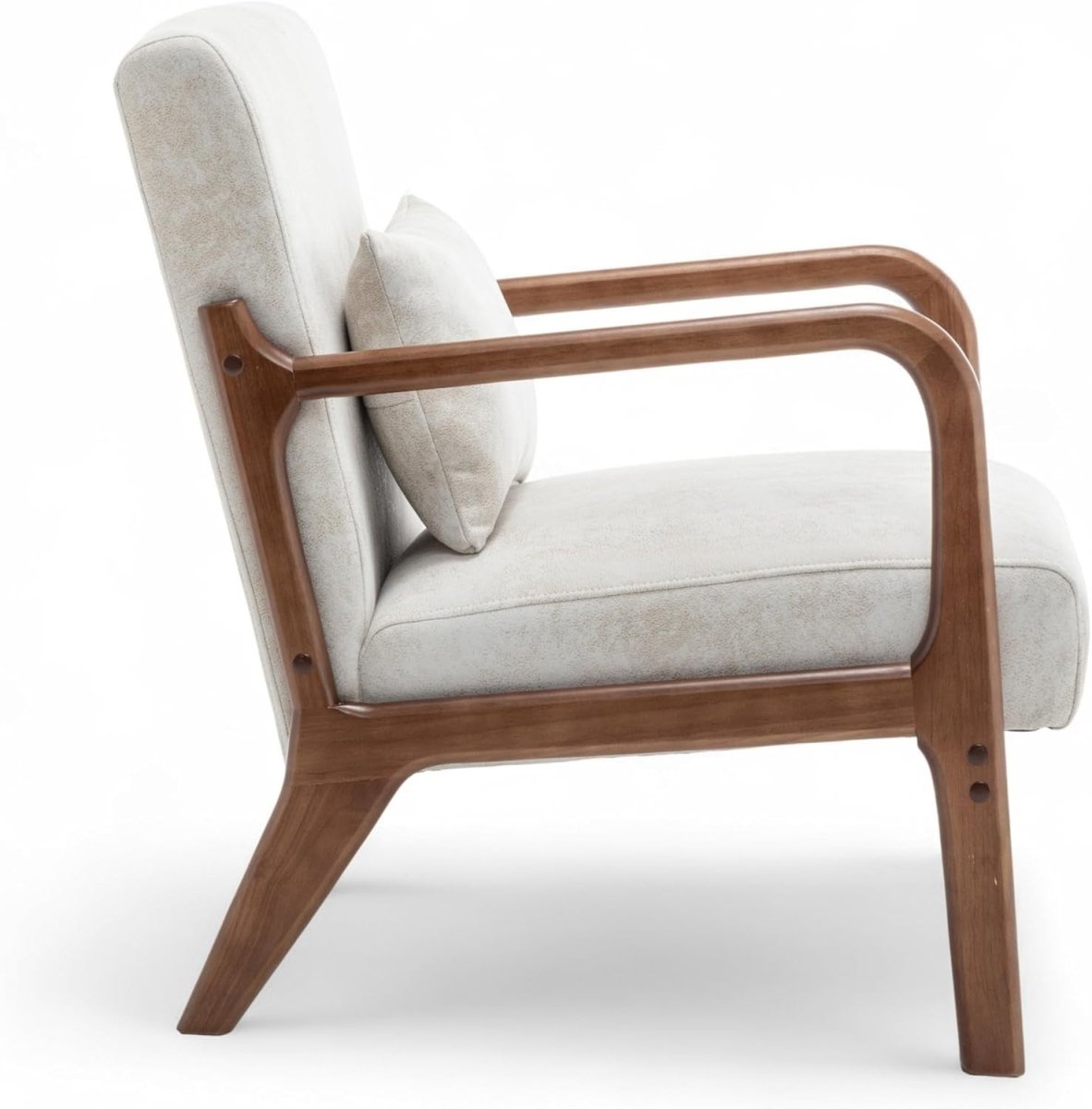 Cream Faux Leather Accent Chair w/ Lumbar Cushion – Small Armchair - Kwikley