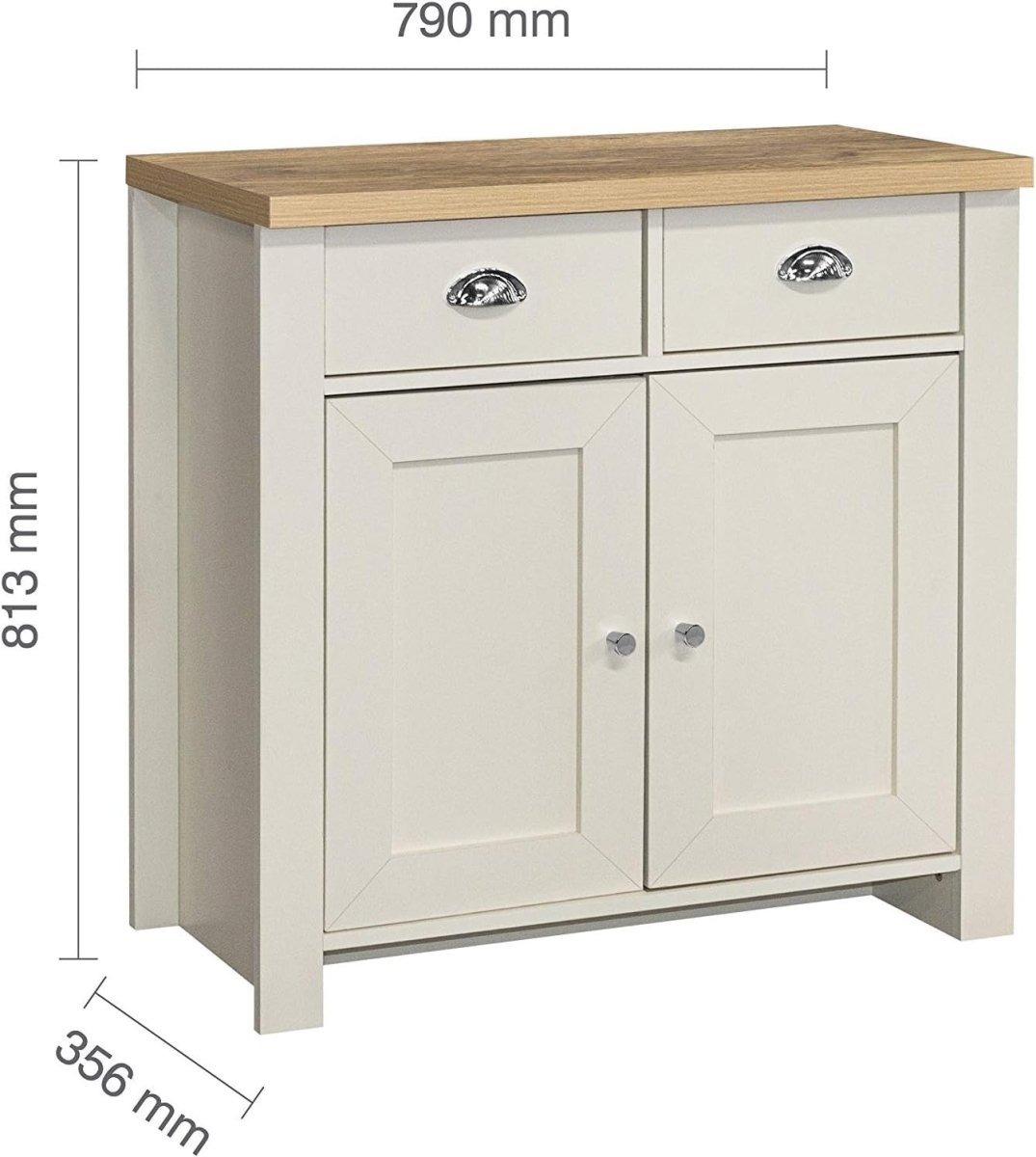 Cream Oak Sideboard 2 Drawer Storage Unit Cupboard Shabby Chic Cabinet - Kwikley