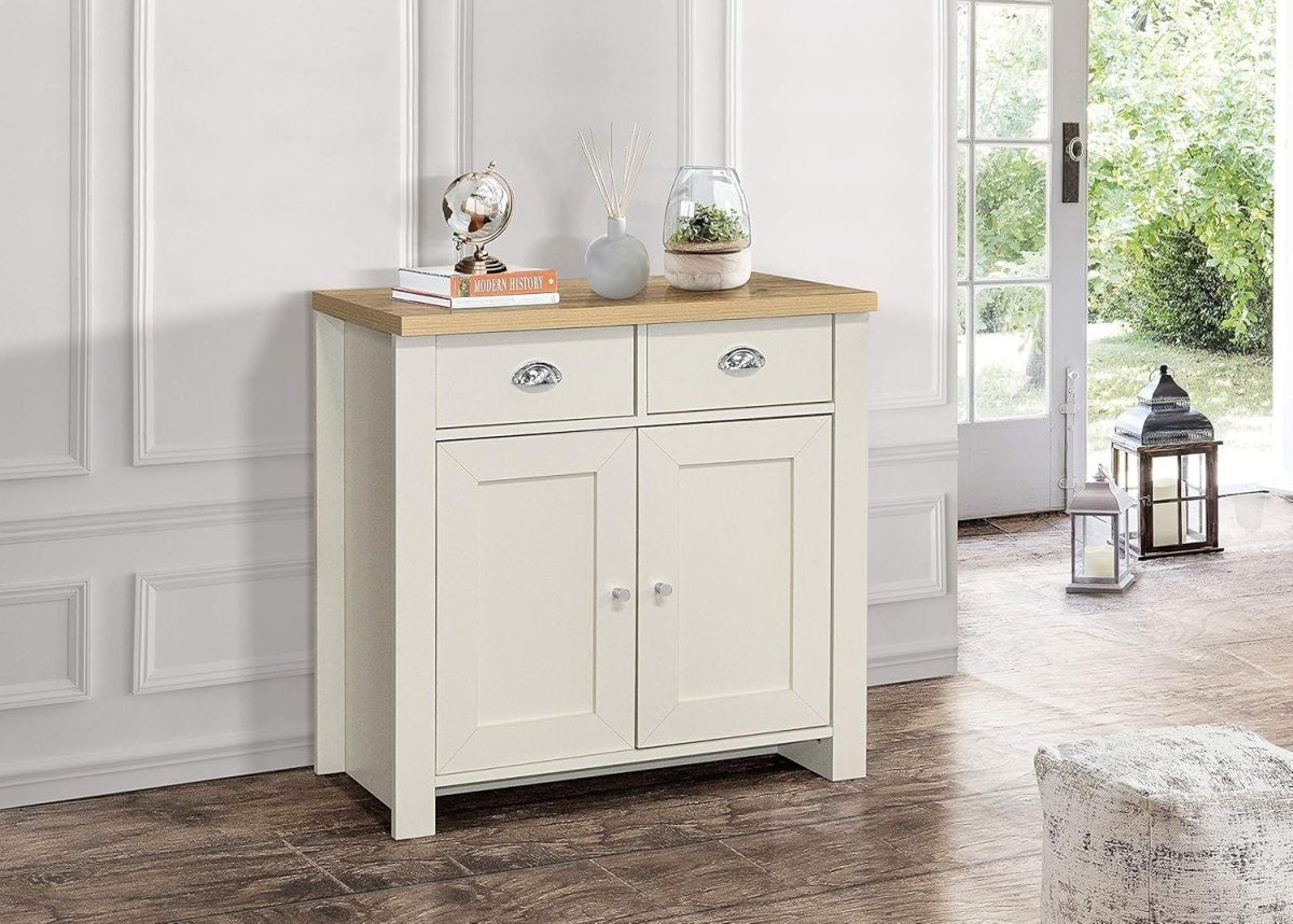 Cream Oak Sideboard 2 Drawer Storage Unit Cupboard Shabby Chic Cabinet - Kwikley