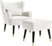 Cream Velvet Wing Back Accent Chair & Footstool Lounge Set - Kwikley