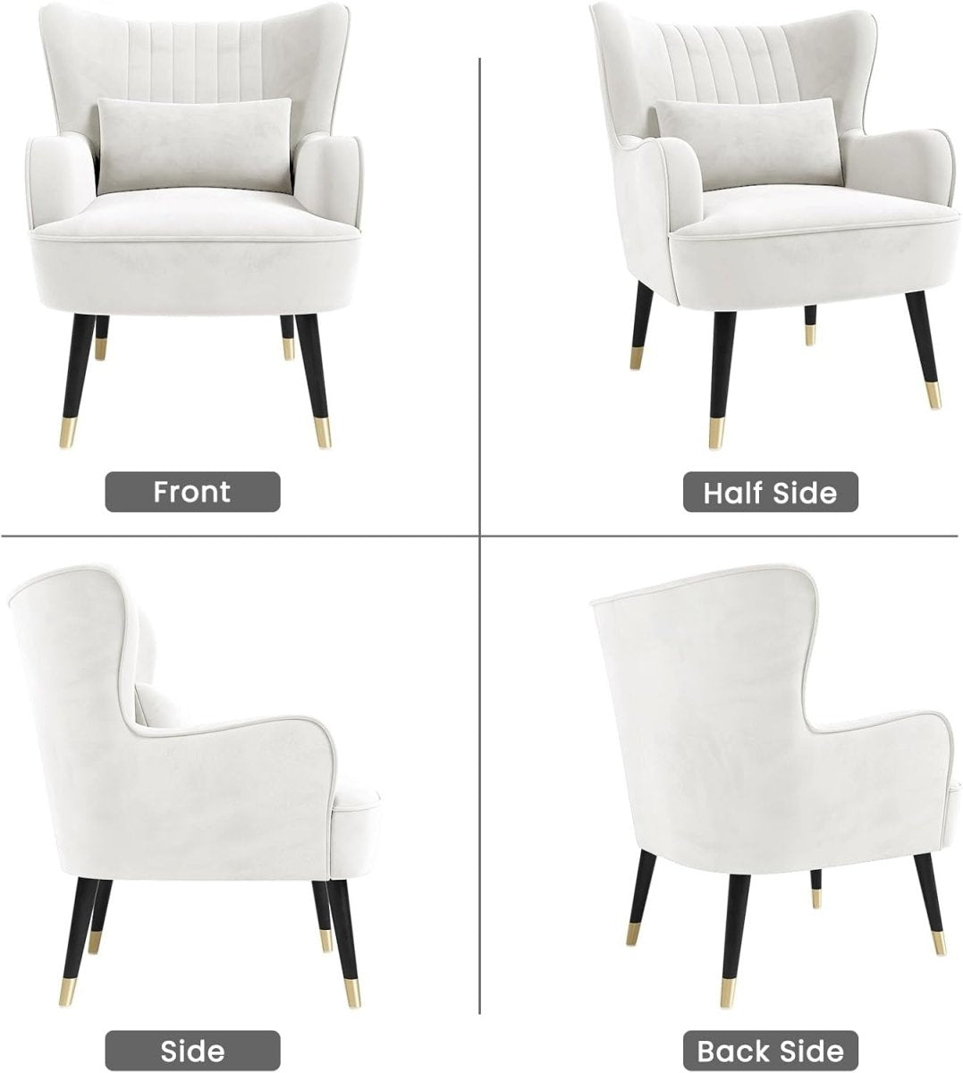 Cream Velvet Wing Back Accent Chair Lounge Armchair w Cushion - Kwikley