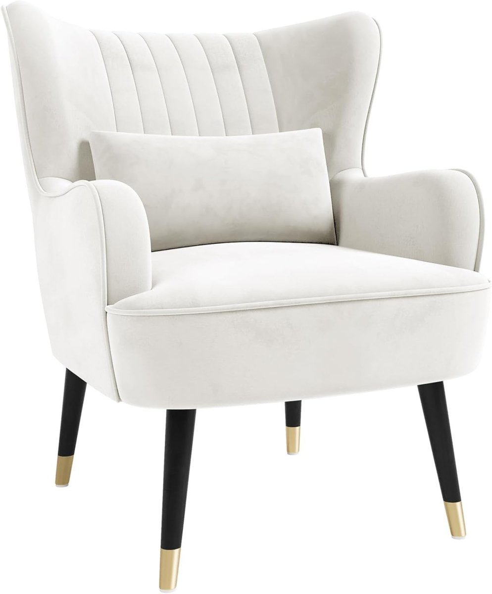 Cream Velvet Wing Back Accent Chair Lounge Armchair w Cushion - Kwikley