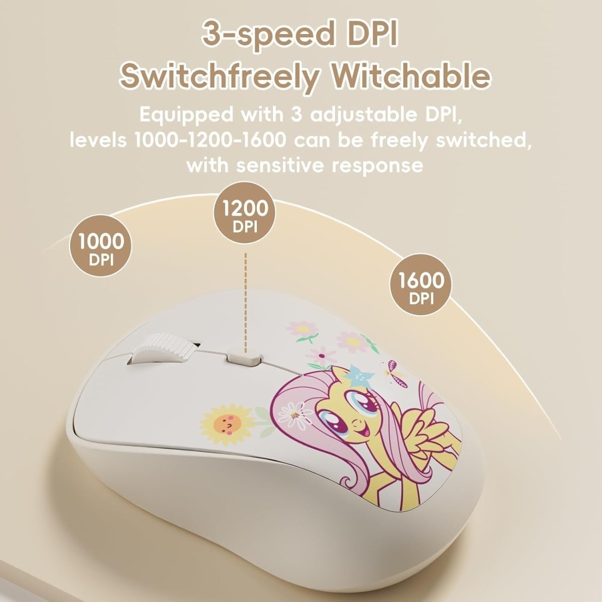 Cream Wireless Mouse Silent 1600DPI Ergonomic 2.4G USB Compact - Kwikley
