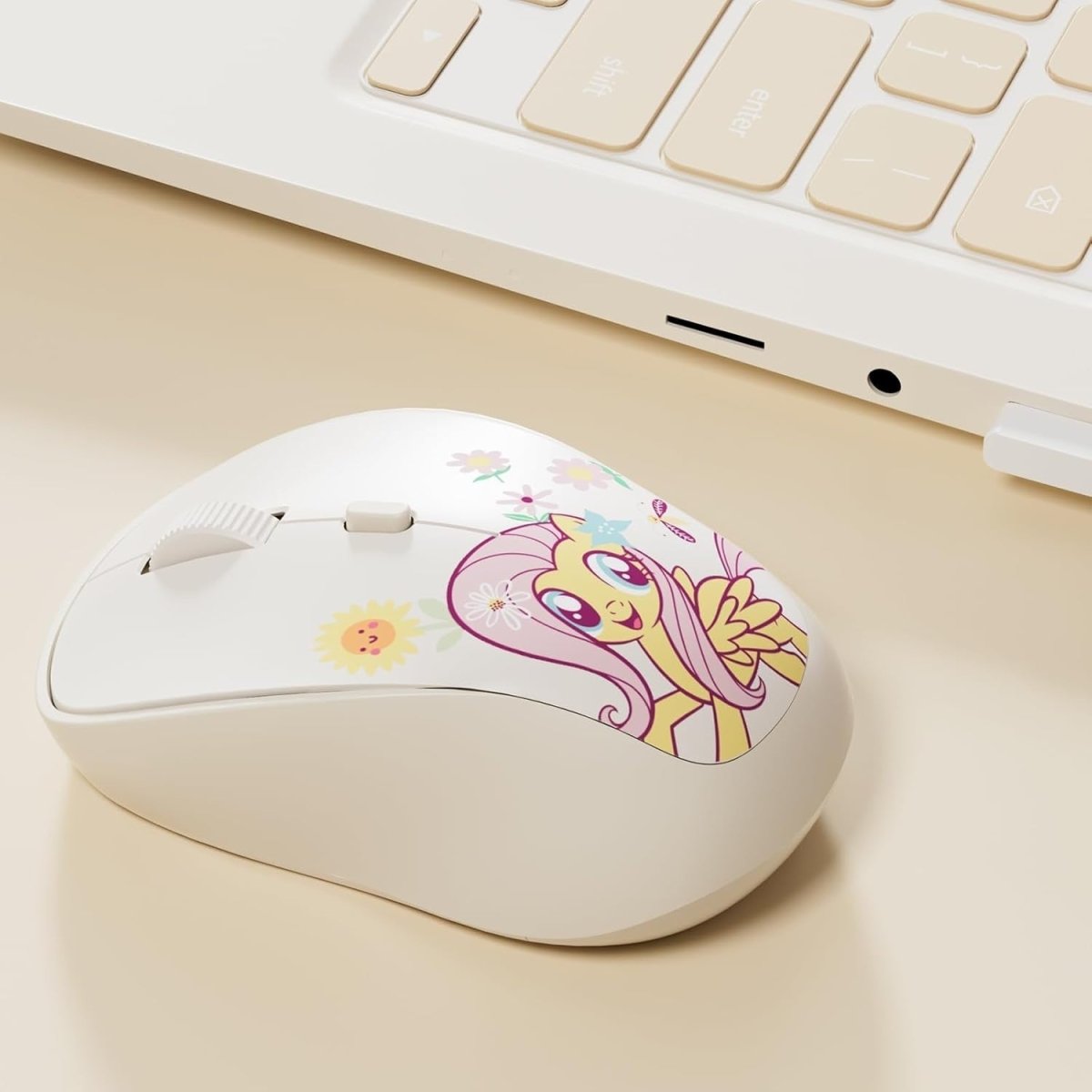 Cream Wireless Mouse Silent 1600DPI Ergonomic 2.4G USB Compact - Kwikley