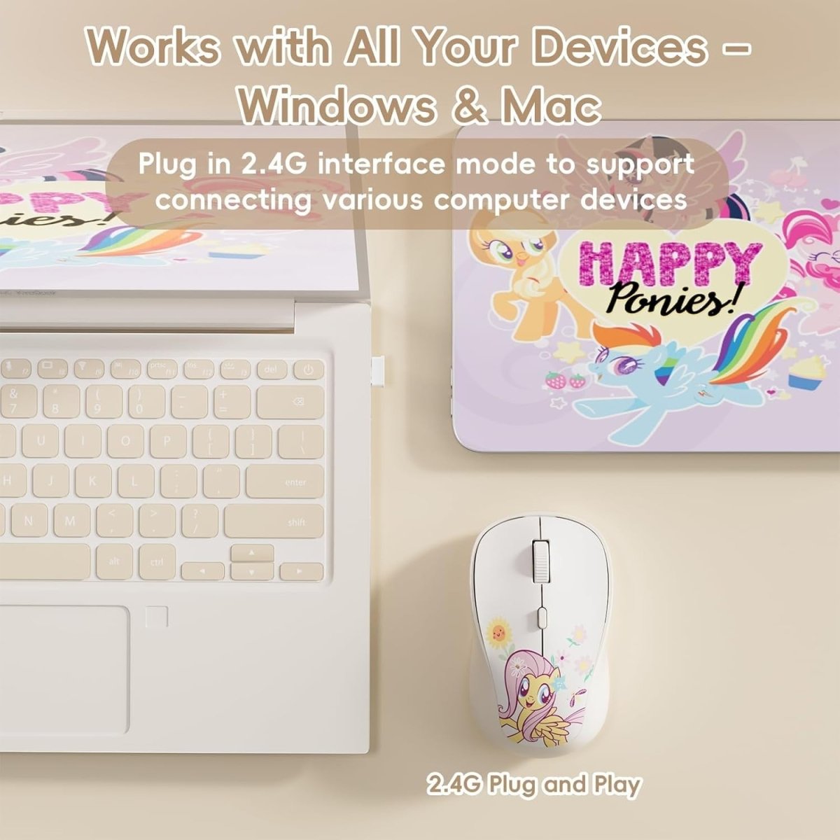Cream Wireless Mouse Silent 1600DPI Ergonomic 2.4G USB Compact - Kwikley